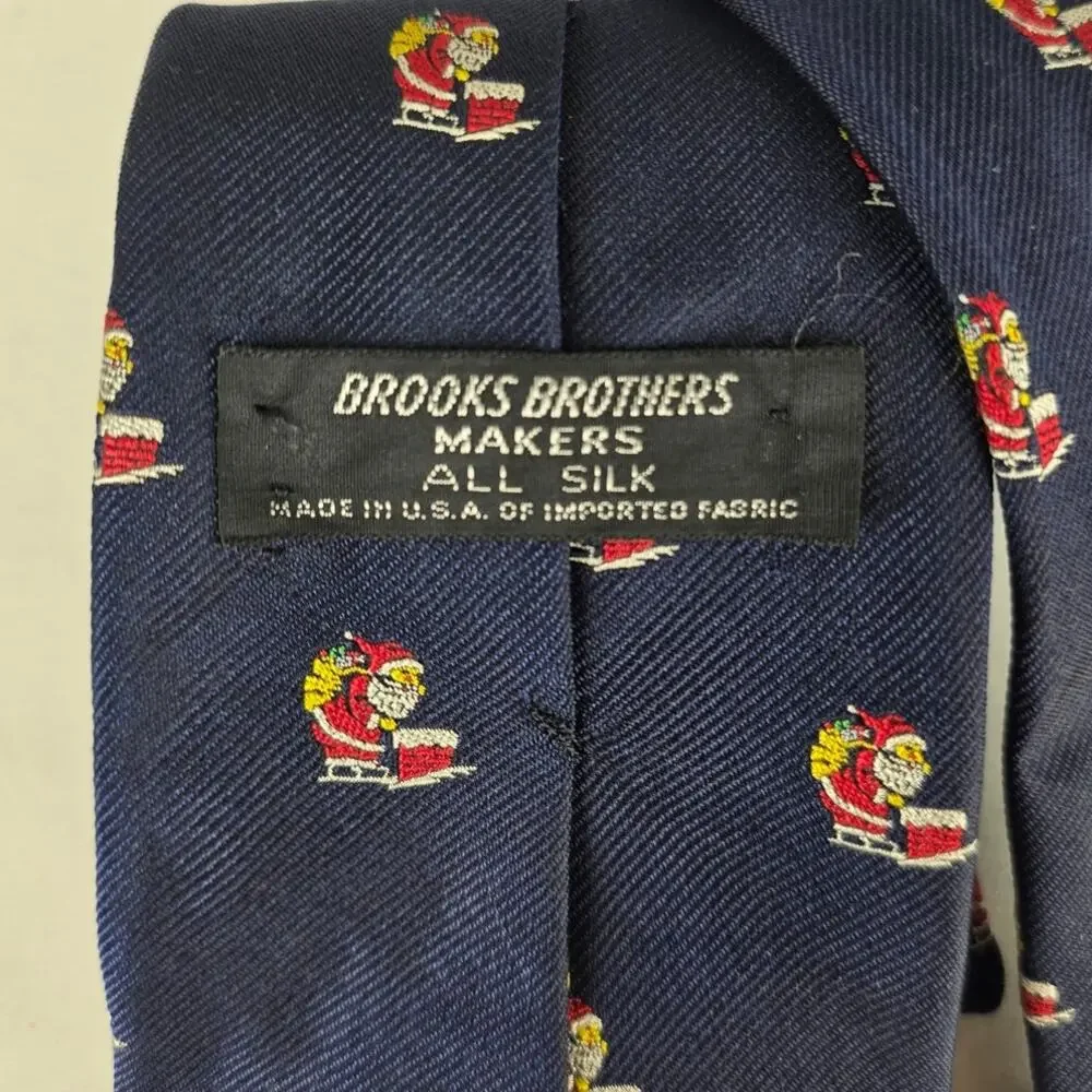 BROOKS BROTHERS MAKERS MEN'S BLUE ALL SILK SANTA SLEIGH HOLIDAY TIE 4